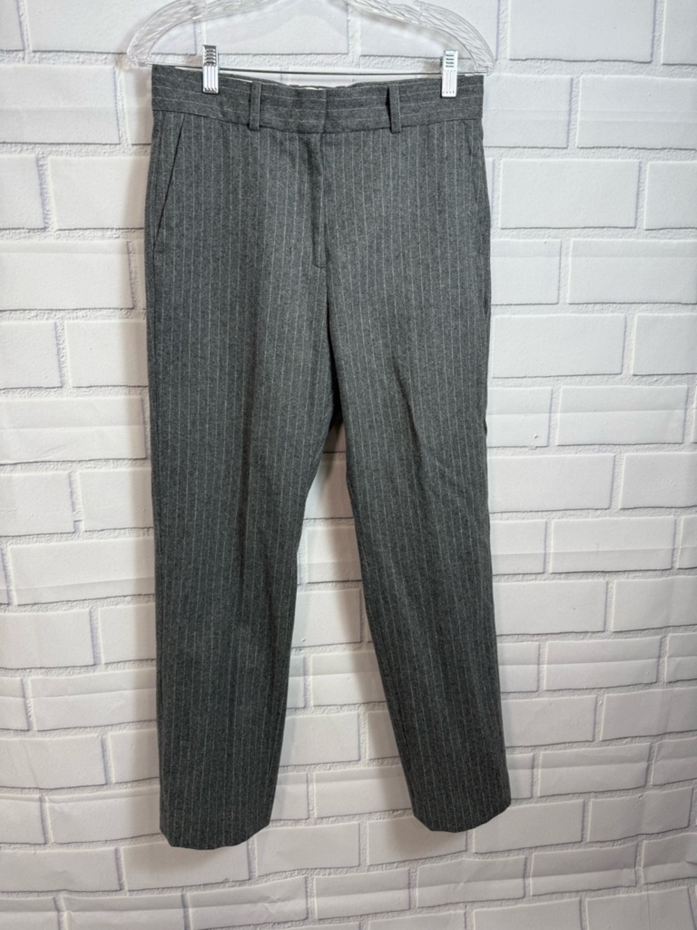 Sandro Paris Gray Pinstripe Wool Dress Classic  designer Pants Size 40 / US 8 - Picture 2 of 16